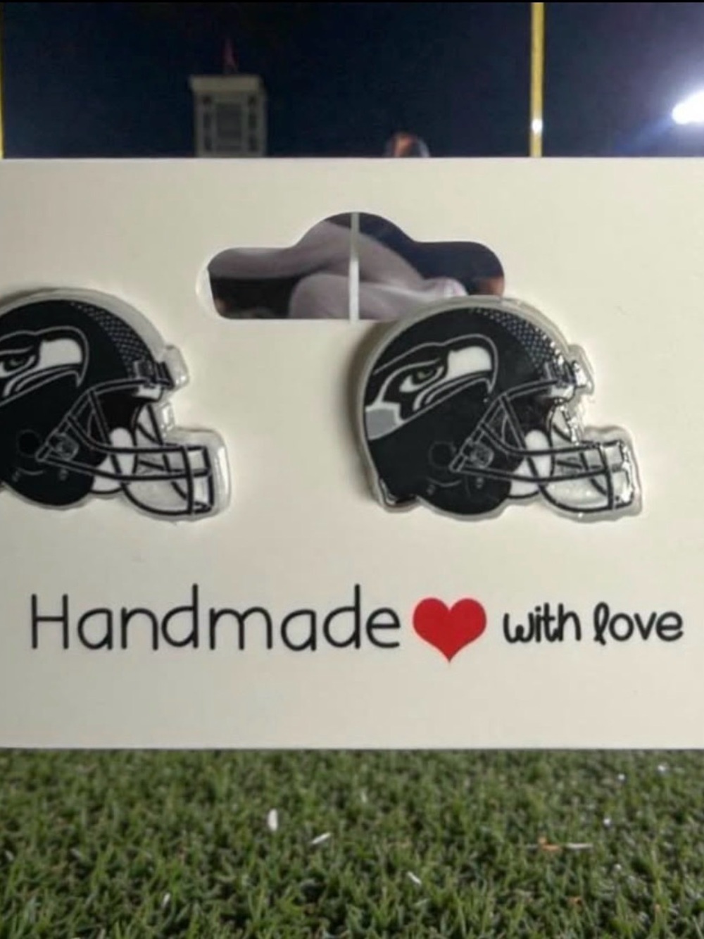 NFL Seattle Seahawks Black and Silver Helmet Stud Earrings